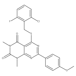 5-((2-chloro-6-fluorobenzyl)thio)-7-(4-methoxyphenyl)-1,3-dimethylpyrimido[4,5-d]pyrimidine-2,4(1H,3H)-dione Structure