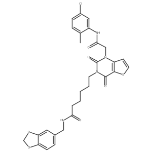 N-(1,3-benzodioxol-5-ylmethyl)-6-[1-{2-[(5-chloro-2-methylphenyl)amino]-2-oxoethyl}-2,4-dioxo-1,4-dihydrothieno[3,2-d]pyrimidin-3(2H)-yl]hexanamide Structure