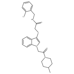 N-(2-chlorobenzyl)-2-((1-(2-(4-methylpiperidin-1-yl)-2-oxoethyl)-1H-indol-3-yl)thio)acetamide结构式