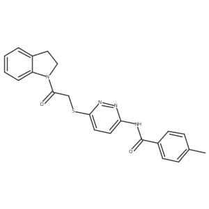 N-(6-((2-(indolin-1-yl)-2-oxoethyl)thio)pyridazin-3-yl)-4-methylbenzamide结构式