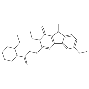 3-ethyl-2-{[2-(2-ethylpiperidin-1-yl)-2-oxoethyl]sulfanyl}-8-methoxy-5-methyl-3H,4H,5H-pyrimido[5,4-b]indol-4-one结构式