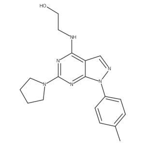 2-((6-(pyrrolidin-1-yl)-1-(p-tolyl)-1H-pyrazolo[3,4-d]pyrimidin-4-yl)amino)ethanol结构式