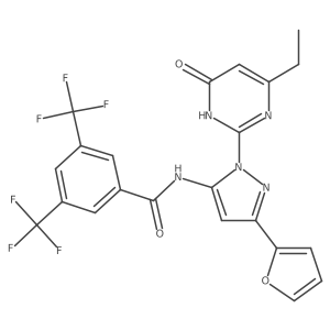N-[1-(4-Ethyl-1,6-dihydro-6-oxo-2-pyrimidinyl)-3-(2-furanyl)-1H-pyrazol-5-yl]-3,5-bis(trifluoromethyl)benzamide结构式