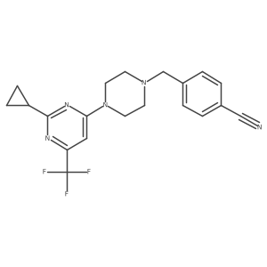 4-({4-[2-Cyclopropyl-6-(trifluoromethyl)pyrimidin-4-yl]piperazin-1-yl}methyl)benzonitrile结构式