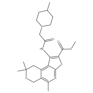 Methyl 8,12,12-trimethyl-3-[[2-(4-methylpiperidin-1-yl)acetyl]amino]-11-oxa-5-thia-7-azatricyclo[7.4.0.02,6]trideca-1,3,6,8-tetraene-4-carboxylate Structure