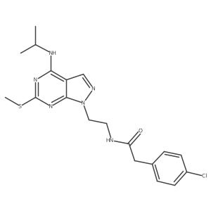2-(4-chlorophenyl)-N-(2-(4-(isopropylamino)-6-(methylthio)-1H-pyrazolo[3,4-d]pyrimidin-1-yl)ethyl)acetamide结构式