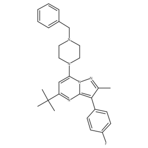 7-(4-Benzylpiperazin-1-yl)-5-tert-butyl-3-(4-fluorophenyl)-2-methylpyrazolo[1,5-a]pyrimidine结构式