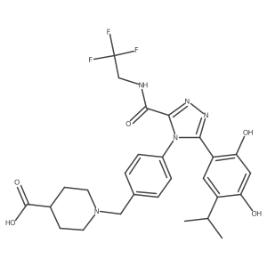 1-(4-(3-(2,4-Dihydroxy-5-isopropylphenyl)-5-((2,2,2-trifluoroethyl)carbamoyl)-4H-1,2,4-triazol-4-yl)benzyl)piperidine-4-carboxylic acid Structure