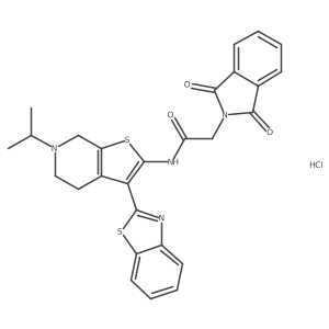 N-(3-(benzo[d]thiazol-2-yl)-6-isopropyl-4,5,6,7-tetrahydrothieno[2,3-c]pyridin-2-yl)-2-(1,3-dioxoisoindolin-2-yl)acetamide hydrochloride结构式