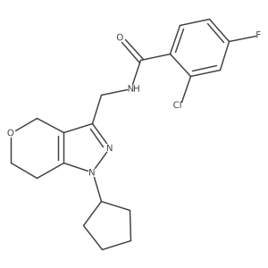 2-chloro-N-((1-cyclopentyl-1,4,6,7-tetrahydropyrano[4,3-c]pyrazol-3-yl)methyl)-4-fluorobenzamide结构式