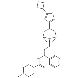 N-(3-((1R,5S)-3-(5-cyclobutyl-1,2,4-oxadiazol-3-yl)-8-azabicyclo[3.2.1]octan-8-yl)-1-phenylpropyl)-4-methylpiperazine-1-carboxamide Structure