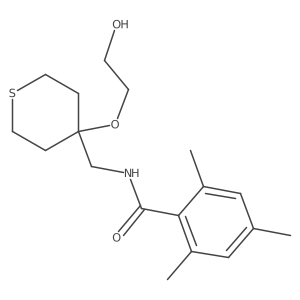 N-((4-(2-hydroxyethoxy)tetrahydro-2H-thiopyran-4-yl)methyl)-2,4,6-trimethylbenzamide结构式