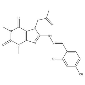 (E)-8-(2-(2,4-dihydroxybenzylidene)hydrazinyl)-1,3-dimethyl-7-(2-methylallyl)-1H-purine-2,6(3H,7H)-dione Structure