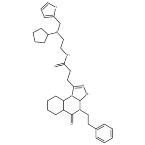 N-[2-[cyclopentyl(furan-2-ylmethyl)amino]ethyl]-3-[5-oxo-4-(2-phenylethyl)-3,3a,5a,6,7,8,9,9a-octahydro-[1,2,4]triazolo[4,3-a]quinazolin-1-yl]propanamide结构式