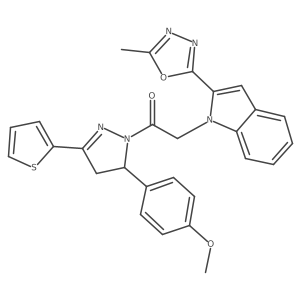1-(5-(4-methoxyphenyl)-3-(thiophen-2-yl)-4,5-dihydro-1H-pyrazol-1-yl)-2-(2-(5-methyl-1,3,4-oxadiazol-2-yl)-1H-indol-1-yl)ethanone结构式