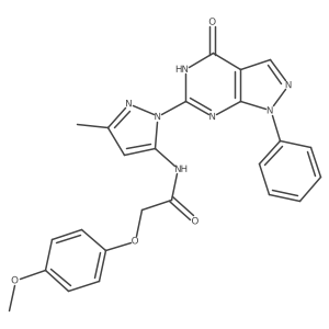 2-(4-methoxyphenoxy)-N-(3-methyl-1-(4-oxo-1-phenyl-4,5-dihydro-1H-pyrazolo[3,4-d]pyrimidin-6-yl)-1H-pyrazol-5-yl)acetamide结构式