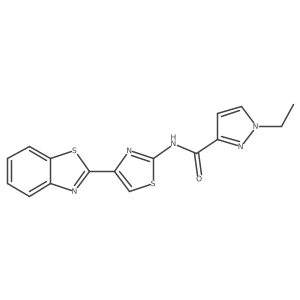 N-(4-(benzo[d]thiazol-2-yl)thiazol-2-yl)-1-ethyl-1H-pyrazole-3-carboxamide结构式
