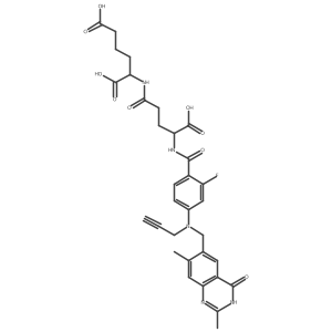 (R)-2-((S)-4-Carboxy-4-{4-[(2,7-dimethyl-4-oxo-3,4-dihydro-quinazolin-6-ylmethyl)-prop-2-ynyl-amino]-2-fluoro-benzoylamino}-butyrylamino)-hexanedioic acid; TFA Structure