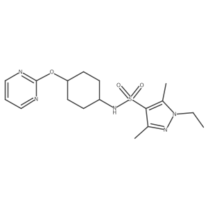 1-ethyl-3,5-dimethyl-N-((1r,4r)-4-(pyrimidin-2-yloxy)cyclohexyl)-1H-pyrazole-4-sulfonamide结构式