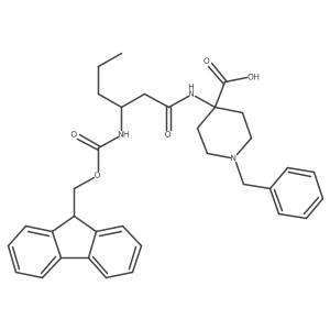 1-benzyl-4-[(3S)-3-({[(9H-fluoren-9-yl)methoxy]carbonyl}amino)hexanamido]piperidine-4-carboxylic acid结构式