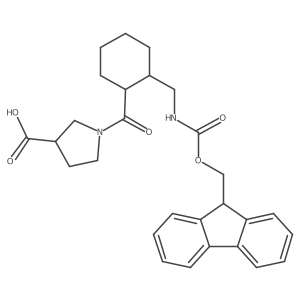 rac-1-[(1R,2S)-2-[({[(9H-fluoren-9-yl)methoxy]carbonyl}amino)methyl]cyclohexanecarbonyl]pyrrolidine-3-carboxylic acid结构式