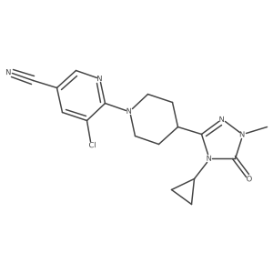 5-chloro-6-[4-(4-cyclopropyl-1-methyl-5-oxo-4,5-dihydro-1H-1,2,4-triazol-3-yl)piperidin-1-yl]pyridine-3-carbonitrile结构式