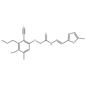(E)-2-((5-bromo-3-cyano-4-(methoxymethyl)-6-methylpyridin-2-yl)oxy)-N'-((5-methylfuran-2-yl)methylene)acetohydrazide Structure