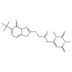 2-[(3-tert-butyl-4-oxo-4H-[1,3,4]thiadiazolo[2,3-c][1,2,4]triazin-7-yl)sulfanyl]-N-(1,3-dimethyl-2,6-dioxo-1,2,3,6-tetrahydropyrimidin-4-yl)acetamide结构式