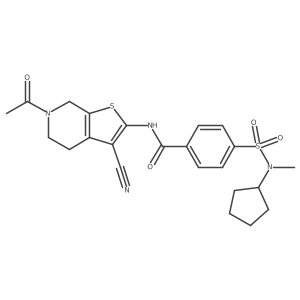 N-(6-acetyl-3-cyano-4,5,6,7-tetrahydrothieno[2,3-c]pyridin-2-yl)-4-(N-cyclopentyl-N-methylsulfamoyl)benzamide结构式