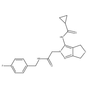 N-(2-(2-((4-fluorobenzyl)amino)-2-oxoethyl)-4,6-dihydro-2H-thieno[3,4-c]pyrazol-3-yl)cyclopropanecarboxamide Structure