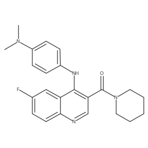 (4-((4-(Dimethylamino)phenyl)amino)-6-fluoroquinolin-3-yl)(piperidin-1-yl)methanone Structure