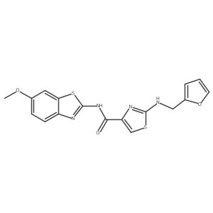2-[(furan-2-ylmethyl)amino]-N-[(2E)-6-methoxy-1,3-benzothiazol-2(3H)-ylidene]-1,3-thiazole-4-carboxamide结构式