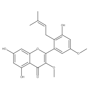 5,7,3'-Trihydroxy-3,5'-dimethoxy-2'-(3'-methylbut-2-enyl)flavone结构式