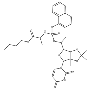 Butyl (((R)-1-((3aR,4S,6R,6aR)-6-(2,4-dioxo-3,4-dihydropyrimidin-1(2H)-yl)-2,2,6a-trimethyltetrahydrofuro[3,4-d][1,3]dioxol-4-yl)ethoxy)(naphthalen-1-yloxy)phosphoryl)-L-alaninate结构式