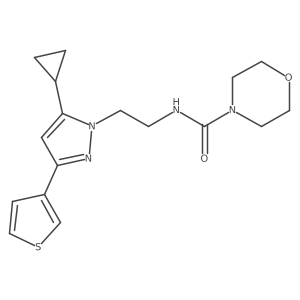 N-(2-(5-cyclopropyl-3-(thiophen-3-yl)-1H-pyrazol-1-yl)ethyl)morpholine-4-carboxamide结构式