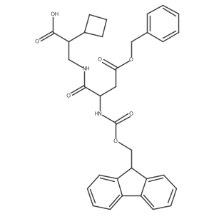3-[(2S)-3-(benzyl carboxy)-2-({[(9H-fluoren-9-yl)methoxy]carbonyl}amino)propanamido]-2-cyclobutylpropanoic acid结构式