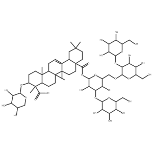 Olean-12-ene-23,28-dioic acid, 3-(beta-D-xylopyranosyloxy)-, 28-(O-beta-D-glucopyranosyl-(1-3)-O-(O-beta-D-glucopyranosyl-(1-2)-beta-D-glucopyranosyl-(1-6))-beta-D-glucopyranosyl) ester, (3beta,4alpha)-结构式
