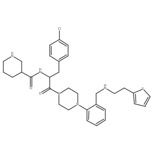 N-[(1R)-1-[(4-Chlorophenyl)methyl]-2-oxo-2-[4-[2-[[[2-(2-thienyl)ethyl]amino]methyl]phenyl]-1-piperazinyl]ethyl]-3-piperidinecarboxamide结构式
