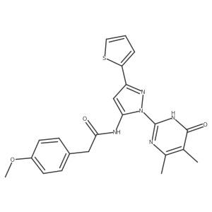 N-(1-(4,5-dimethyl-6-oxo-1,6-dihydropyrimidin-2-yl)-3-(thiophen-2-yl)-1H-pyrazol-5-yl)-2-(4-methoxyphenyl)acetamide结构式