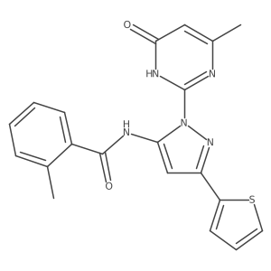 2-methyl-N-[1-(4-methyl-6-oxo-1,6-dihydropyrimidin-2-yl)-3-(thiophen-2-yl)-1H-pyrazol-5-yl]benzamide结构式