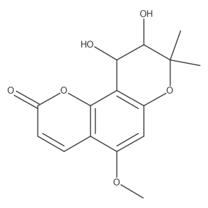 2H,8H-Benzo[1,2-b:3,4-ba(2)]dipyran-2-one, 9,10-dihydro-9,10-dihydroxy-5-methoxy-8,8-dimethyl-, (9R,10S)-rel-结构式