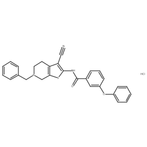 N-(6-benzyl-3-cyano-4,5,6,7-tetrahydrothieno[2,3-c]pyridin-2-yl)-3-phenoxybenzamide hydrochloride结构式