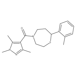 (7-(o-tolyl)-1,4-thiazepan-4-yl)(1,3,5-trimethyl-1H-pyrazol-4-yl)methanone结构式