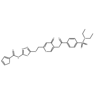 4-oxo-6-(((5-(thiophene-2-carboxamido)-1,3,4-thiadiazol-2-yl)thio)methyl)-4H-pyran-3-yl 4-(N,N-diethylsulfamoyl)benzoate Structure