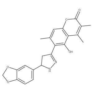 6-[5-(1,3-benzodioxol-5-yl)-4,5-dihydro-1H-pyrazol-3-yl]-5-hydroxy-3,4,7-trimethyl-2H-chromen-2-one结构式