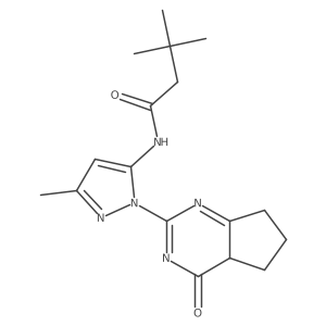 3,3-dimethyl-N-[5-methyl-2-(4-oxo-4a,5,6,7-tetrahydrocyclopenta[d]pyrimidin-2-yl)pyrazol-3-yl]butanamide Structure