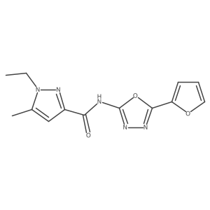 1-ethyl-N-[5-(furan-2-yl)-1,3,4-oxadiazol-2-yl]-5-methyl-1H-pyrazole-3-carboxamide结构式