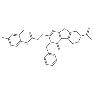 2-((7-acetyl-3-benzyl-4-oxo-3,4,5,6,7,8-hexahydropyrido[4',3':4,5]thieno[2,3-d]pyrimidin-2-yl)thio)-N-(2,4-dimethylphenyl)acetamide结构式