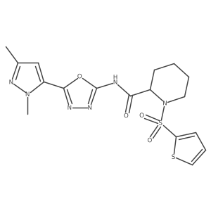 N-(5-(1,3-dimethyl-1H-pyrazol-5-yl)-1,3,4-oxadiazol-2-yl)-1-(thiophen-2-ylsulfonyl)piperidine-2-carboxamide结构式
