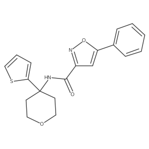 5-phenyl-N-(4-(thiophen-2-yl)tetrahydro-2H-pyran-4-yl)isoxazole-3-carboxamide结构式